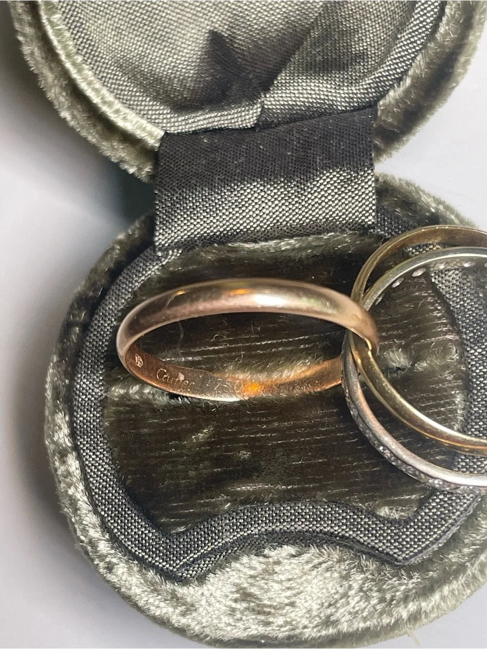 Cartier Tri-Color Interlocking Ring Set with Pavé Stones